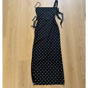 White Fox Maxi Dress Polk Dots Frills Love Blossoms Size S Black White